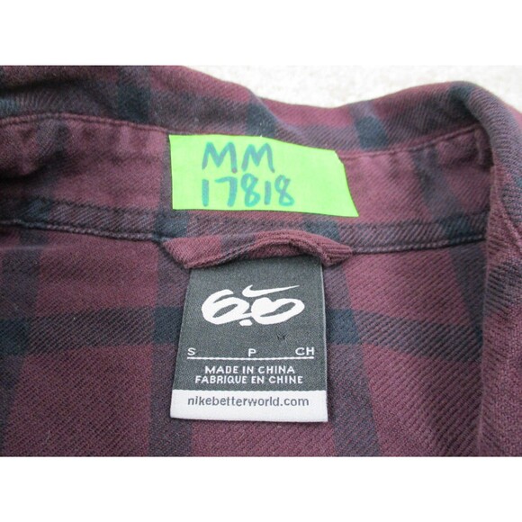 Nike Shirt Men Small Red Blue Flannel Plaid Cotton Skater Casual Button Up - Picture 4 of 10